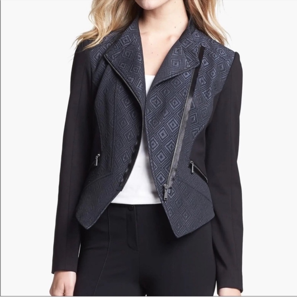 Elie Tahari Viola Jacket (Moto), Asymmetrical Zippers, Midnight Multi